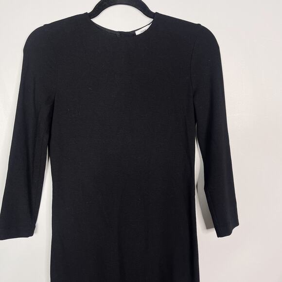 Vince XXS Black 3/4 Sleeve Sheath Dress Exposed Back Zipper Stretch Crew Neck - Picture 3 of 9